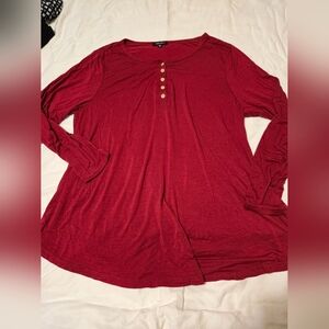 Traleubie Cranberry Colored Tunic Top With Buttons Longsleeve Size 4X